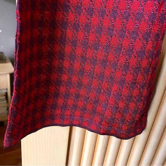 NEW Zara knit houndstooth print cropped flare pant red purple - Picture 6 of 8